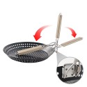 Outdoor Folding Round Barbecue Tray Ovenware Picnic BBQ Non-stick Frying Pan Round Baking Pan Holes Grill Tray Plate