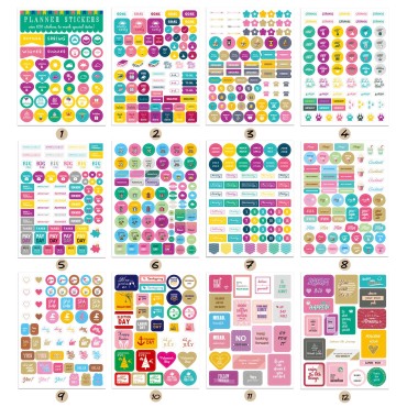 12 Sheets Essentials Planner Sticker Weekly Daily Schedule Sticker Planner Sticky Notes for DIY Calendar Planner Journal Decoration