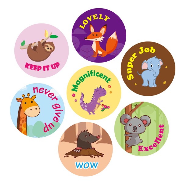 Cute Animal Reward Sticker Incentive Sticker Positive Words Sticker Paper Roll Diameter 38mm for Kid Teacher School Supplies