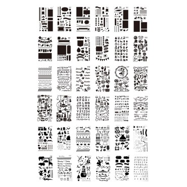 36pcs Children Drawing Stencils Kit PET Material Reusable Painting Template Birthday Gift for DIY Craft Journal Notebook Diary Scrapbooking Card Decoration Wood Burner Pen Tool, 7.0 * 4.0in