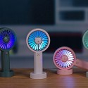 Mini Handheld Desk USB Fan Cute Bear Shape 3 Gears Adjustable Colorful Light with Rope Portable for Travel Office Study