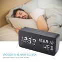 Desk Wooden Alarm Clock with Voice Control Date Temperature Adjustable 3 Brightness Display LED Digital Alarm Clocks for Bedroom Bedside