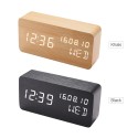 Desk Wooden Alarm Clock with Voice Control Date Temperature Adjustable 3 Brightness Display LED Digital Alarm Clocks for Bedroom Bedside