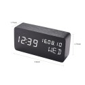 Desk Wooden Alarm Clock with Voice Control Date Temperature Adjustable 3 Brightness Display LED Digital Alarm Clocks for Bedroom Bedside