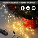 Fairy Lights 393in 100 LEDs String Lights USB IP65 Waterproof Warm White for Xmas,Wedding,Indoor/Outdoor-Silver Wire