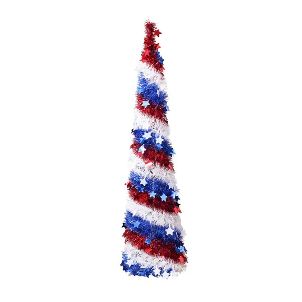 5FT Artificial Tinsel Tree 4th of July Independence Day Tinsel Tree Sequin Star Ornaments Garland Tree for Patriotic Party Decorations
