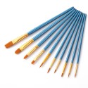 10pcs Blue Paintbrush Set Professional Art Paint Brushes Nylon Hair Wooden Handle for Artists Children Adults for Acrylic Oil Watercolor Gouache Face Nail Body Painting