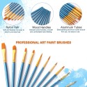 10pcs Blue Paintbrush Set Professional Art Paint Brushes Nylon Hair Wooden Handle for Artists Children Adults for Acrylic Oil Watercolor Gouache Face Nail Body Painting