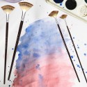 6pcs Professional Fan Paint Brushes Anti-Shedding Nylon Hair 3-Color Soft Fan Tip Head Long Wooden Handle Artist Paintbrush for Acrylic Oil Watercolor Gouache Painting Art Supplies