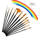 12pcs Paint Brushes Set Kit Artist Paintbrush Multiple Mediums Brushes with Nylon Hair for Artist Acrylic Aquarelle Watercolor Gouache Oil Painting for Great Art Drawing Supplies