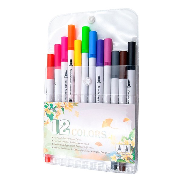 12 Colors Markers Set Double Tipped Colored Pens Fine Point Art Markers for Kids Adults Coloring Drawing Illustrations Artist Sketching
