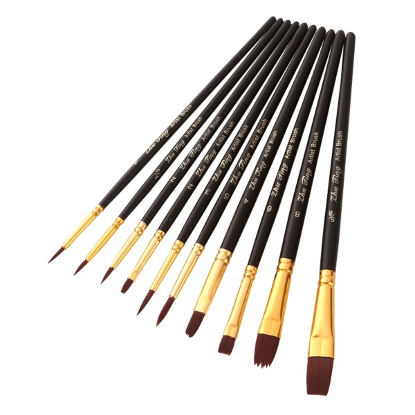 10pcs Professional Artist Paint Brushes Set Nylon Hair Delicate Wooden Handle Paintbrushes Art Supplies Gift for Children Adults Beginners for Acrylic Oil Watercolor Gouache Nail Body Face Miniature Detail Rock Painting