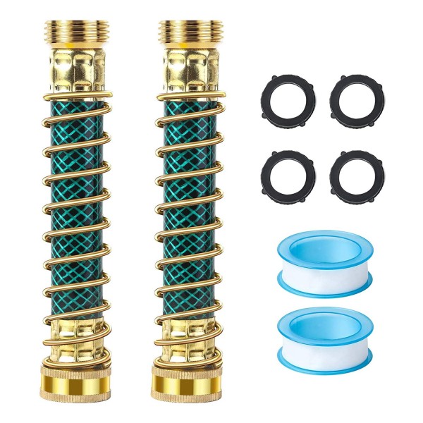 2Pcs Short Flexible Garden Hose Extension Protector with Coil Spring Hose Kink Protector + 4Pcs Washers + 2Pcs Sealing Tapes
