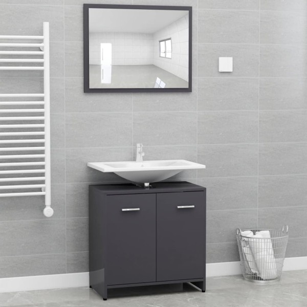 Bathroom Furniture Set High Gloss Grey Chipboard