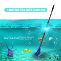 6 In 1 Fish Tank Cleaning Tool Algae Cleaning Tool with Gravel Rake Brush Fish Net Scraper Fish Tank Telescopic Long Handle Cleaning Tool Set