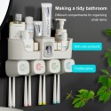 Automatic Toothpaste Dispenser Toothbrush Holder Multifunctional No Drilling Wall-Mounted Space-Saving Toothbrush Hanger and Toothpaste Squeezer Kit Organizer with 4 Cups