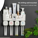 Automatic Toothpaste Dispenser Toothbrush Holder Multifunctional No Drilling Wall-Mounted Space-Saving Toothbrush Hanger and Toothpaste Squeezer Kit Organizer with 4 Cups