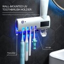 UV Toothbrush Sanitizer Intelligent Photocatalyst Toothbrush Sanitizer Wall Mounted Bathroom Toothbrush Holder with Automatic Toothpaste Dispenser USB Charging for Toothbrush Organizer for Ladies Baby Family