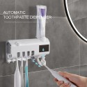 UV Toothbrush Sanitizer Intelligent Photocatalyst Toothbrush Sanitizer Wall Mounted Bathroom Toothbrush Holder with Automatic Toothpaste Dispenser USB Charging for Toothbrush Organizer for Ladies Baby Family