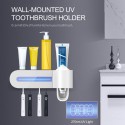 UV Toothbrush Sanitizer Nail-free Wall Mounted Bathroom Toothbrush Holder with Automatic Toothpaste Dispenser USB Charging for Toothbrush Organizer for Ladies Baby Family