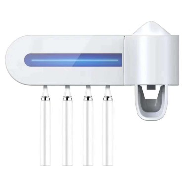 UV Toothbrush Sanitizer Nail-free Wall Mounted Bathroom Toothbrush Holder with Automatic Toothpaste Dispenser USB Charging for Toothbrush Organizer for Ladies Baby Family