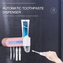 UV Toothbrush Sanitizer Nail-free Wall Mounted Bathroom Toothbrush Holder with Automatic Toothpaste Dispenser USB Charging for Toothbrush Organizer for Ladies Baby Family