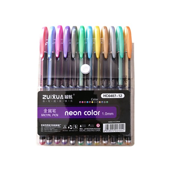 12pcs Color Gel Pens Set Neutral Pen Marker for Writing Marking Drawing Painting Coloring Books DIY Gift Cards Photo Album Art Project for Office School Students Adults, Metal Pen