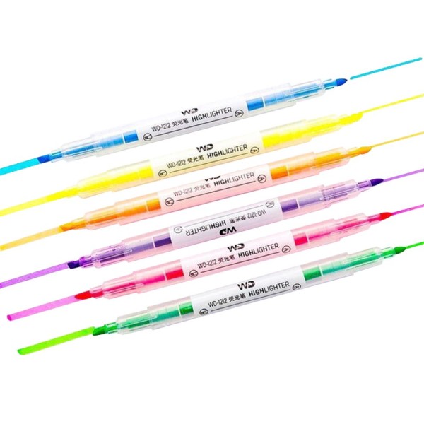 6 Colors Highlighter Pens Dual Tips Broad Chisel and Fine Tip Highlighter Markers Pen for Adults Students Children School Office Home Supplies