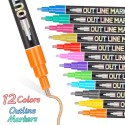 12 Colors Metallic Markers Outline Paint Pens 2-3mm Line DIY Scrapbooking for Black   Paper Photo Album CD Surface Stone Glass School Office Supplies