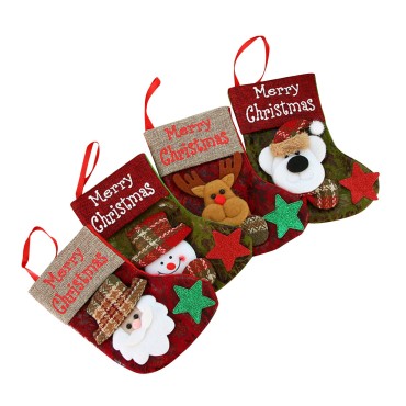 Christmas Stocking,4 Pack Classic Christmas Stocking Santa,Snowman,Reindeer,Bear,Xmas Character 3D Plush with Faux Fur Cuff Christmas Decorations and Party Accessory