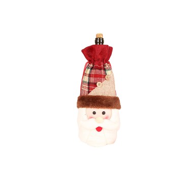 Christmas Wine Bottle Covers/Bags Holiday Wine Bottle Covers with Faux Fur Collar Santa Clause, Snowman & Reindeer Drawstring Bags Christmas Decor Gift(Santa)