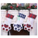 Christmas Stockings Gift Bag Decor for New Year Plaid Christmas Gift Bags Pet Paw Stocking Socks Xmas Tree Hanging Pendant