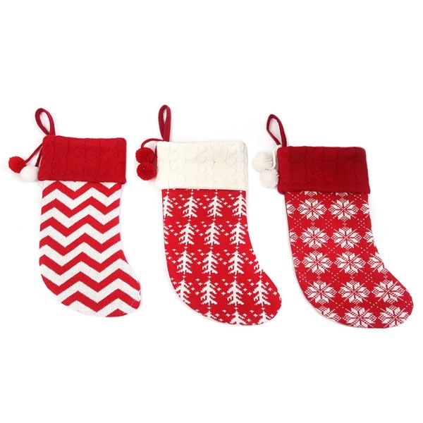 3Pcs Knitted Woolen Christmas Socks Christmas Tree Decorations Children's Holiday Gift Bags Candy Socks Christmas Decoration