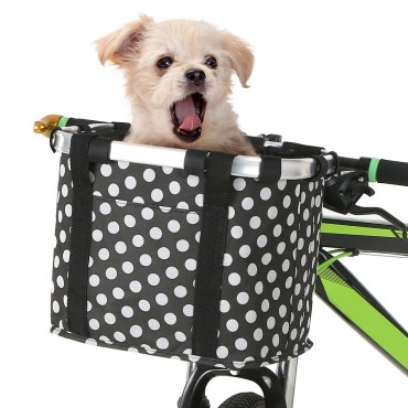 Folding Bike Basket Small Pet Cat Dog Carrier Bag Detachable Bicycle Handlebar Front Basket Cycling Front Bag Handbag