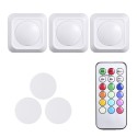 4.5V 1W  RGB Color Changing LED Puck Lights 3 Pack Battery Powered Operated with Remote Control Controller Timer Time Setting Timinng Function 12 Colors Changing Wireless Under Cabinet Lighting for Wall Stairs Front Door Bedroom Cupboard Wardrobe Portable