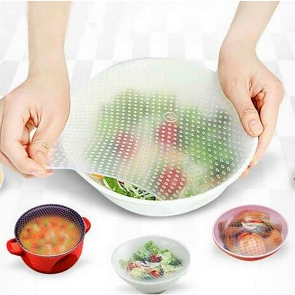 4pcs Reusable Silicone Food Storage Covers Food Wraps for Bowls Support Microwave Heating