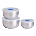 3 Pcs Mixing Bowl with Lid Stainless Steel Non-Slip Serving Bowls Storage Container Bowl Stackable Metal Bowls with Airtight Lids