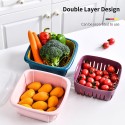 Multi-Functional Drain Basket Kitchen Dual Layer Vegetable Strainer Fruit Storage Box with Transparent Cover