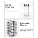 20PCS Jar Spice Rack 360°Rotating Spice Rack Organizer Stainless Steel Large Standing Cabinet Seasoning Rack Tower for Kitchen Countertop