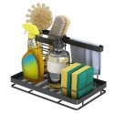 Kitchen Sink Organizer Caddy with Drain Pan Tray Sponge Scrubber Brush Dishcloth Holder Counter Rack Anti-Rust Surface Treatment - Black