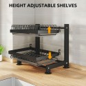 Height Adjustable Dish Drainer 2 Tier Large Dish Drying Rack with 2 Drainboards for Kitchen Counter Sink Organizer with Utensil Holder and 2in1 Cutting Board Holder