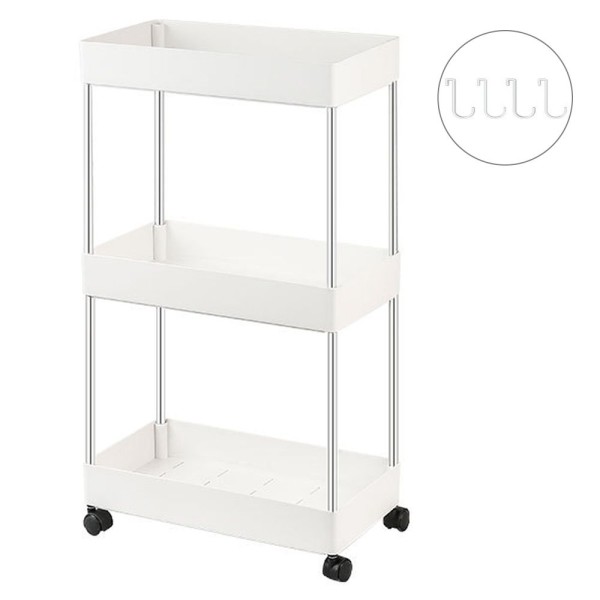 Bathroom multi-layer floor-to-ceiling storage rack kitchen supplies plastic removable storage rack crevice trolley rack 3 Layers