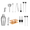 14 PCS Cocktail Shaker Set with Wood Stand 25.4oz Stainless Steel Cocktail Mixology Kit with Bartender Shaker Strainer Jigger Liquor Pourer Mixing Spoon Making Wine Drinks Tool for Home Bar
