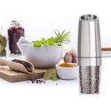 Electric Pepper Grinder,Gravity Electric Salt And Pepper Mill Grinder,Stainless Steel Automatic Pepper Mill,Battery-Operated With Adjustable Coarseness,Blue LED Light,One Hand Operated