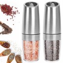 Electric Pepper Grinder,Gravity Electric Salt And Pepper Mill Grinder,Stainless Steel Automatic Pepper Mill,Battery-Operated With Adjustable Coarseness,Blue LED Light,One Hand Operated