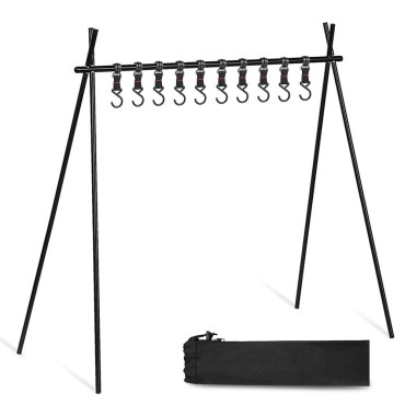 Outdoor Camping Solid Rack Multi Functional Cookware Rack Folding Aluminum Alloy Hanging Rack with 10 Hooks Portable Camping Accessory