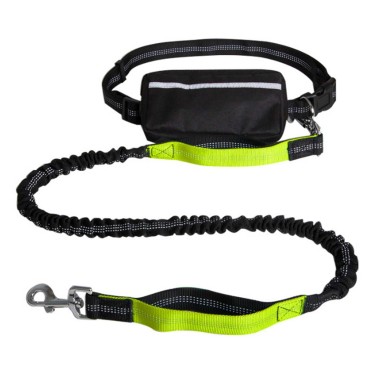 Hands-free Waist Dog Leash with Removable Zipper Pouch Reflective Strap Double Bungee Double Handles Night Running