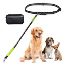 Hands-free Waist Dog Leash with Removable Zipper Pouch Reflective Strap Double Bungee Double Handles Night Running