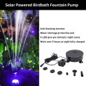 Solar Fountain Pump for Birdbath 6V 3.5W Solar Powered Brushless Submersible Water Pump Built-in Battery LED for Patio Garden Pond Pool