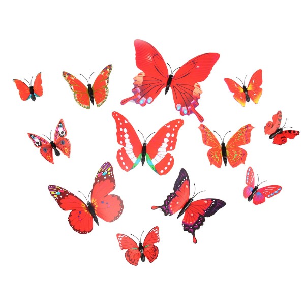 12Pcs Wall Stickers PVC Butterfly Shape Wall Decal Sticker Home Living Room Nursery Refrigerator Stickers DIY Art Decoration Outdoor Fences Garden Lawn Backyards Decor Removable Colorful Sticker
